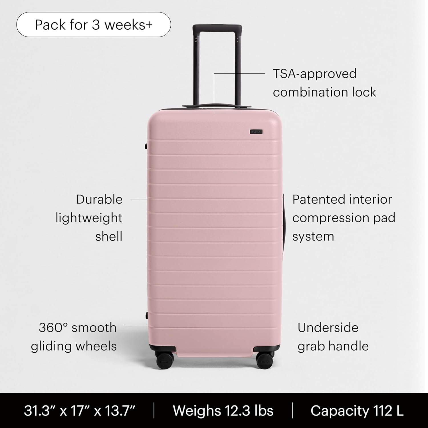 image:imageAway Amazon Exclusive Large Checked Luggage 29Inch Lightweight Hardside Suitcase with Four WhisperGlide 360 Spinner Wheels Interior Compression System TSAAccepted Lock Sky BlueBlush Pink