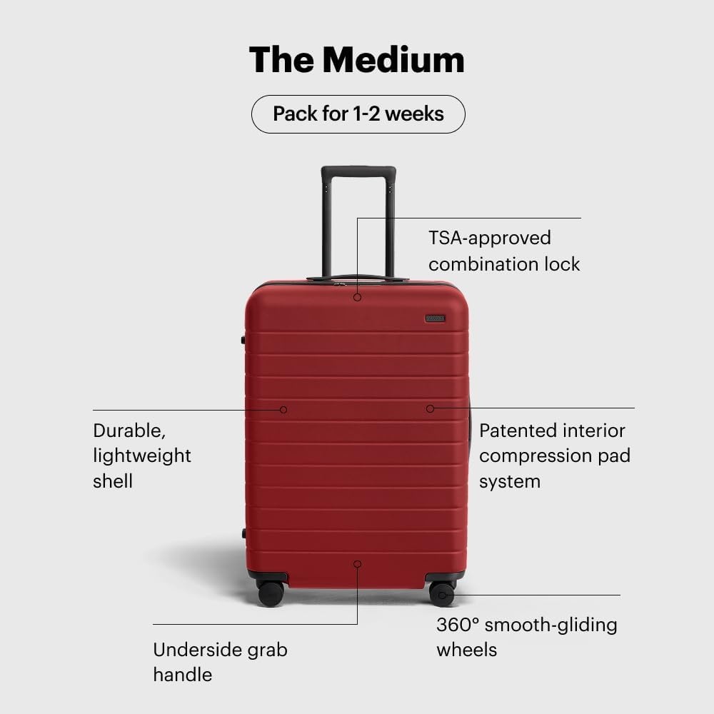 image:imageAway Amazon Exclusive Large Checked Luggage 29Inch Lightweight Hardside Suitcase with Four WhisperGlide 360 Spinner Wheels Interior Compression System TSAAccepted Lock Sky BlueTango Red
