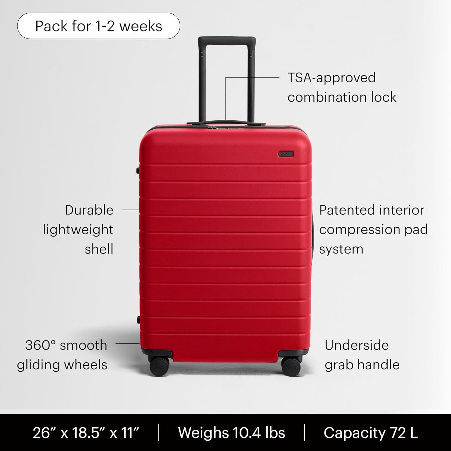 image:imageAway Amazon Exclusive Large Checked Luggage 29Inch Lightweight Hardside Suitcase with Four WhisperGlide 360 Spinner Wheels Interior Compression System TSAAccepted Lock Sky BlueCherry Red