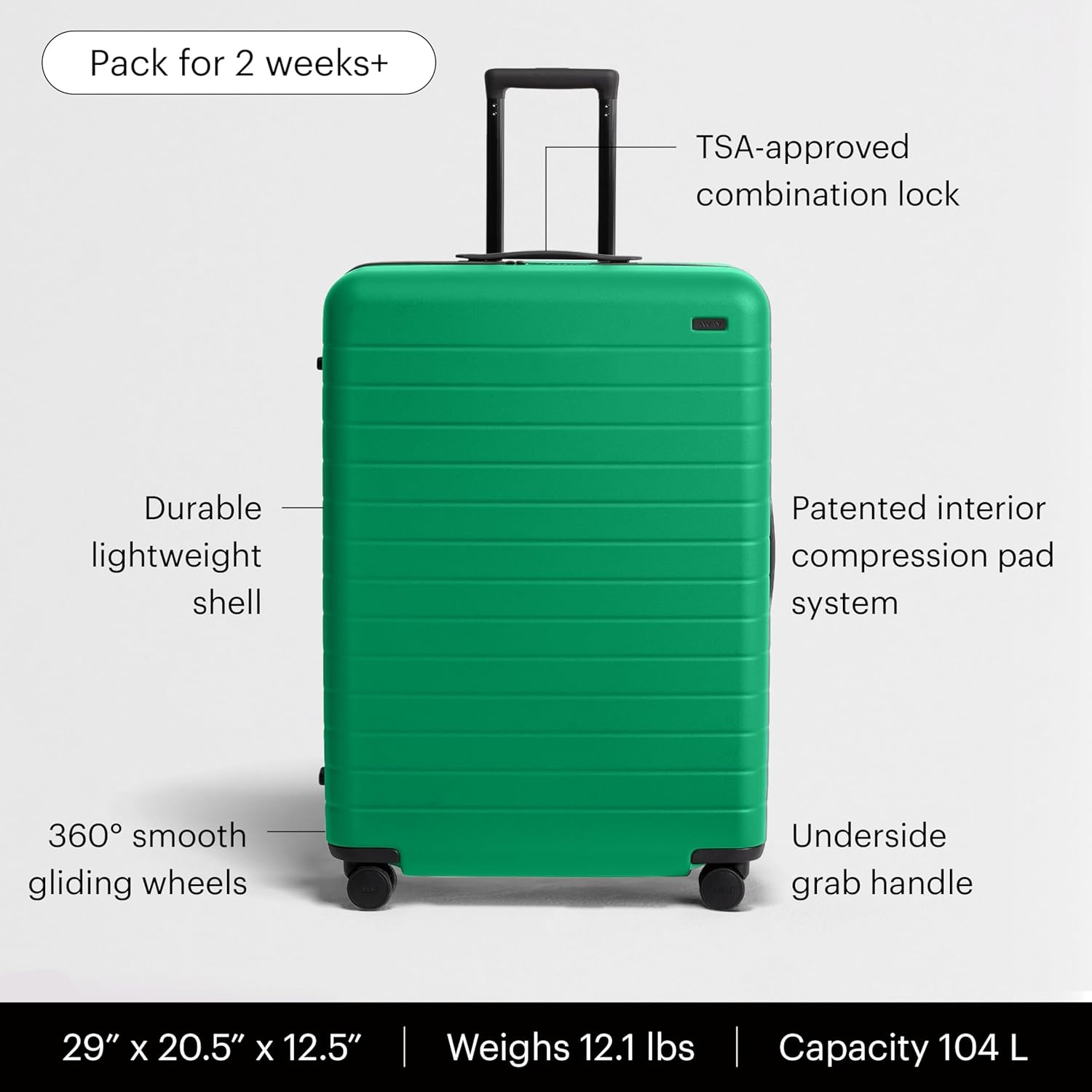 image:imageAway Amazon Exclusive Large Checked Luggage 29Inch Lightweight Hardside Suitcase with Four WhisperGlide 360 Spinner Wheels Interior Compression System TSAAccepted Lock Sky BluePalm Green