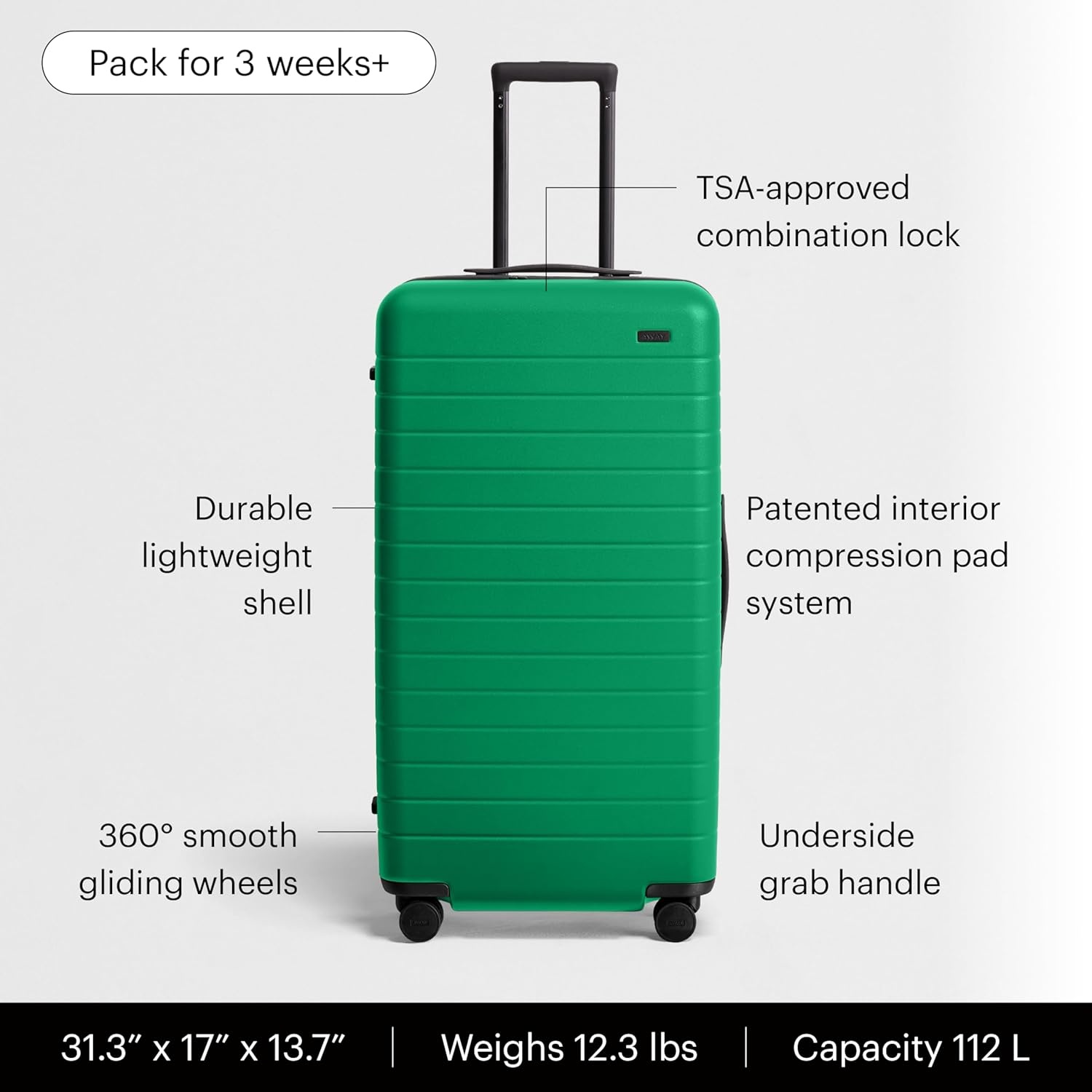 image:imageAway Amazon Exclusive Large Checked Luggage 29Inch Lightweight Hardside Suitcase with Four WhisperGlide 360 Spinner Wheels Interior Compression System TSAAccepted Lock Sky BluePalm Green