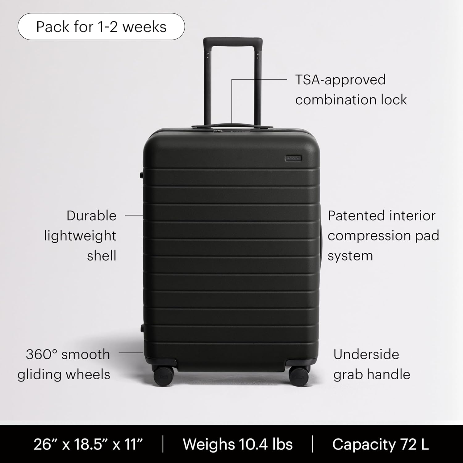 image:imageAway Amazon Exclusive Large Checked Luggage 29Inch Lightweight Hardside Suitcase with Four WhisperGlide 360 Spinner Wheels Interior Compression System TSAAccepted Lock Sky BlueJet Black
