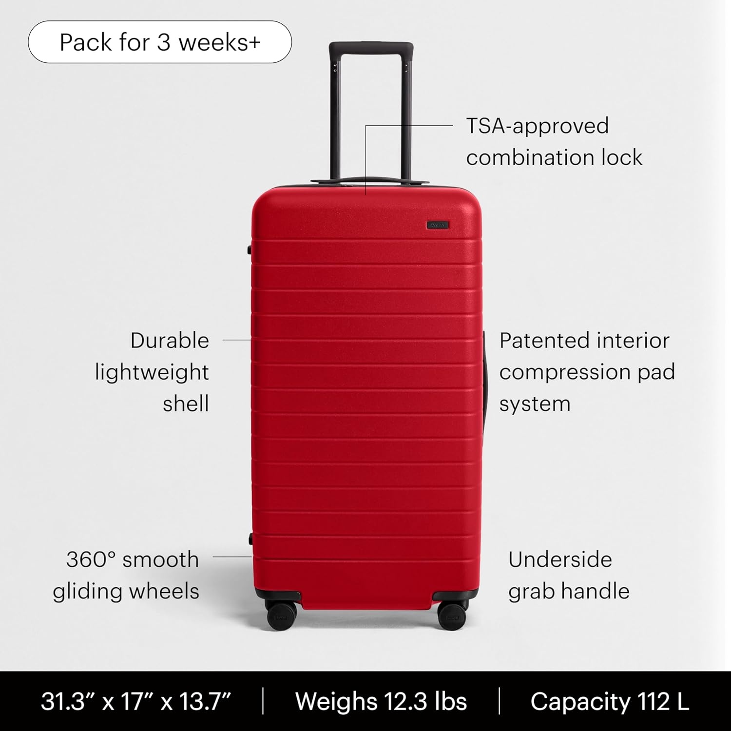 image:imageAway Amazon Exclusive Large Checked Luggage 29Inch Lightweight Hardside Suitcase with Four WhisperGlide 360 Spinner Wheels Interior Compression System TSAAccepted Lock Sky BlueCherry Red