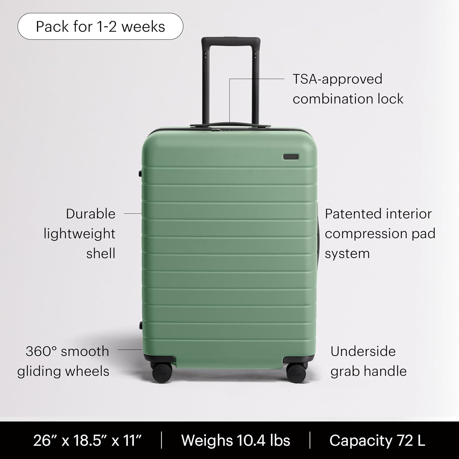image:imageAway Amazon Exclusive Large Checked Luggage 29Inch Lightweight Hardside Suitcase with Four WhisperGlide 360 Spinner Wheels Interior Compression System TSAAccepted Lock Sky BlueSea Green