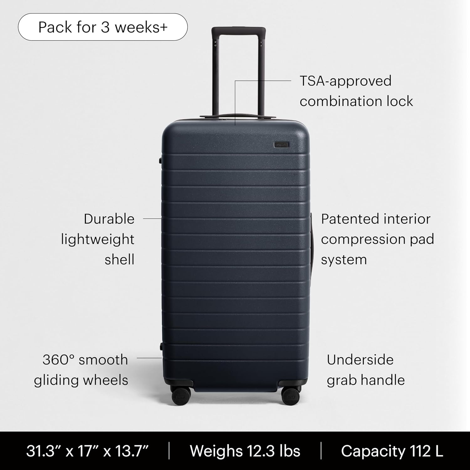 image:imageAway Amazon Exclusive Large Checked Luggage 29Inch Lightweight Hardside Suitcase with Four WhisperGlide 360 Spinner Wheels Interior Compression System TSAAccepted Lock Sky BlueNavy Blue