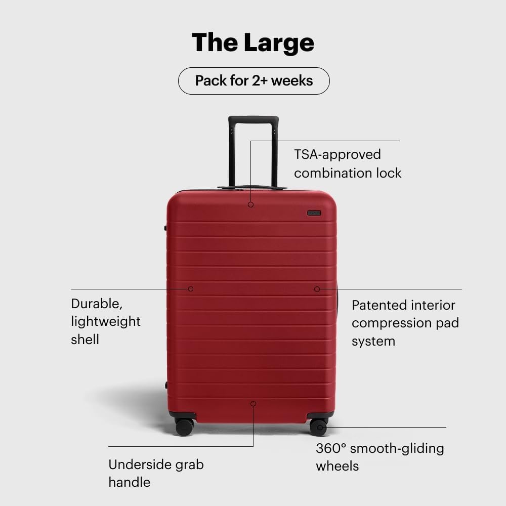 image:imageAway Amazon Exclusive Large Checked Luggage 29Inch Lightweight Hardside Suitcase with Four WhisperGlide 360 Spinner Wheels Interior Compression System TSAAccepted Lock Sky BlueTango Red