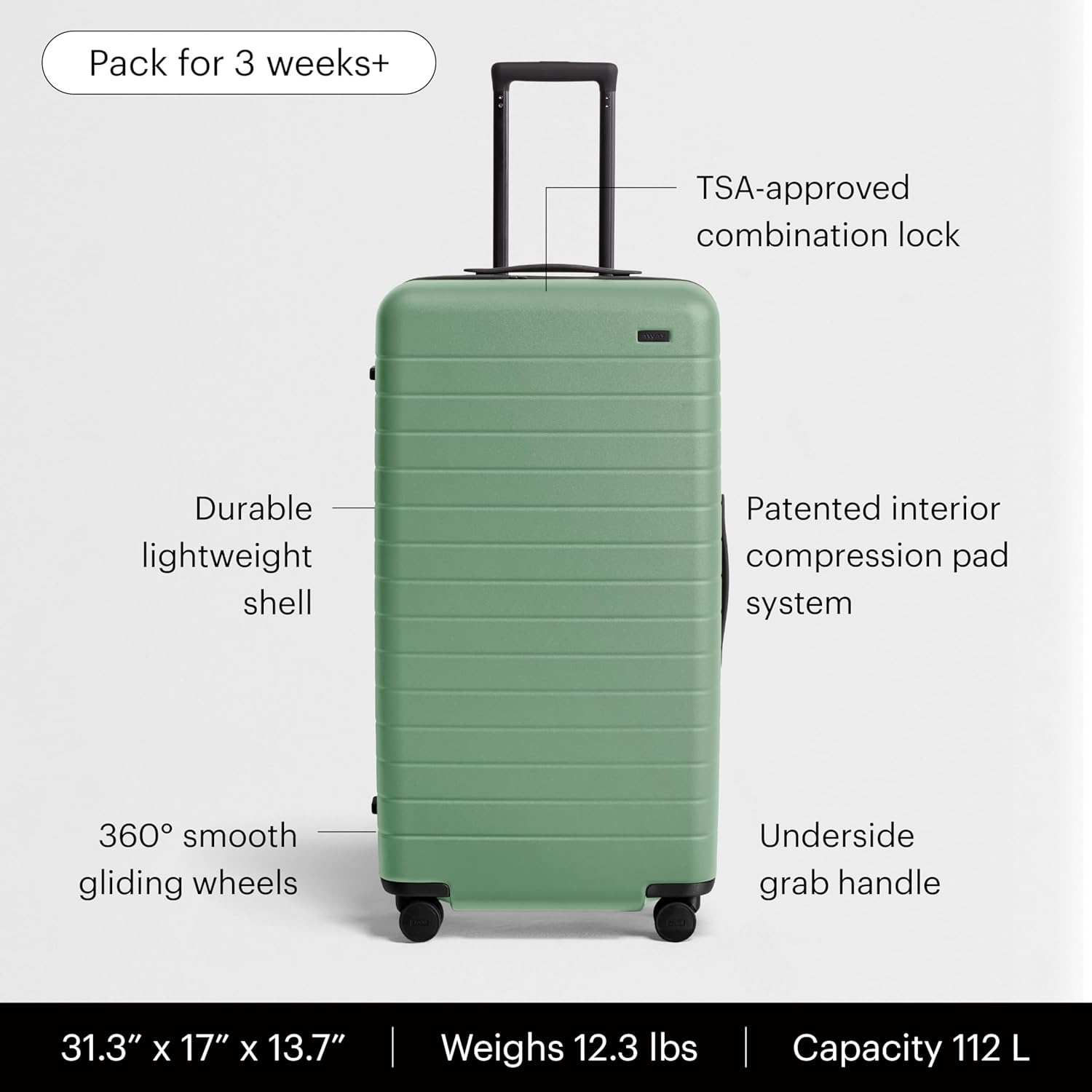 image:imageAway Amazon Exclusive Large Checked Luggage 29Inch Lightweight Hardside Suitcase with Four WhisperGlide 360 Spinner Wheels Interior Compression System TSAAccepted Lock Sky BlueSea Green