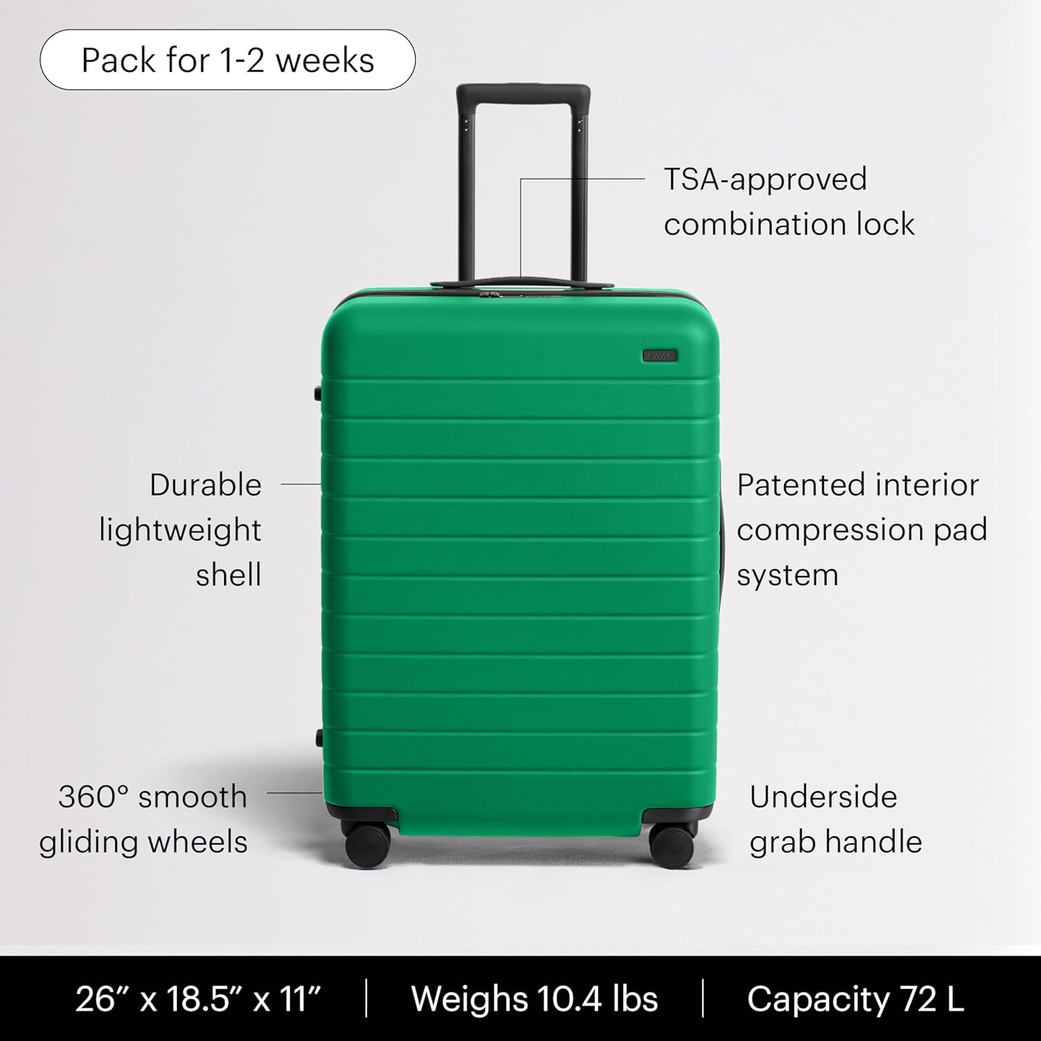 image:imageAway Amazon Exclusive Large Checked Luggage 29Inch Lightweight Hardside Suitcase with Four WhisperGlide 360 Spinner Wheels Interior Compression System TSAAccepted Lock Sky BluePalm Green