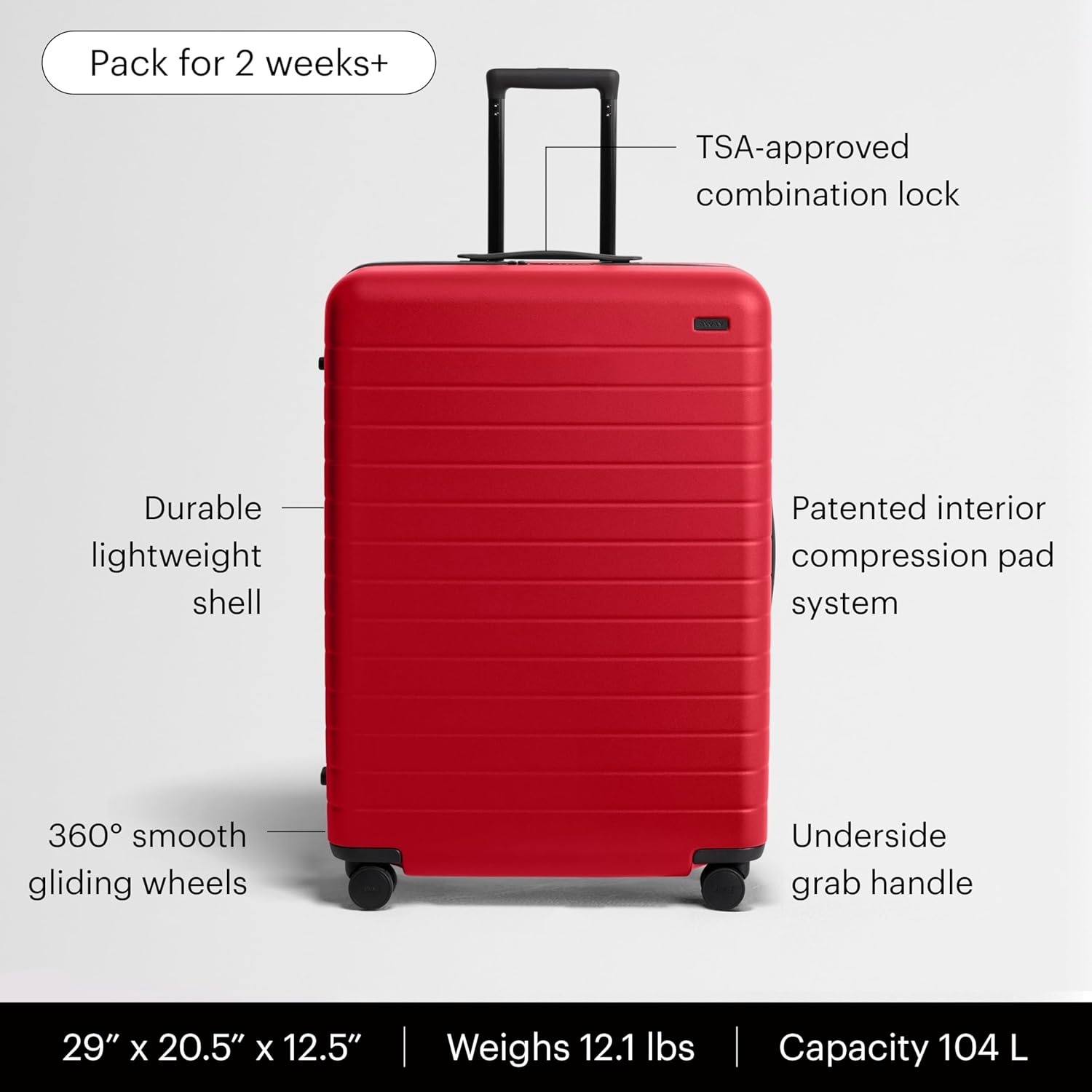 image:imageAway Amazon Exclusive Large Checked Luggage 29Inch Lightweight Hardside Suitcase with Four WhisperGlide 360 Spinner Wheels Interior Compression System TSAAccepted Lock Sky BlueCherry Red