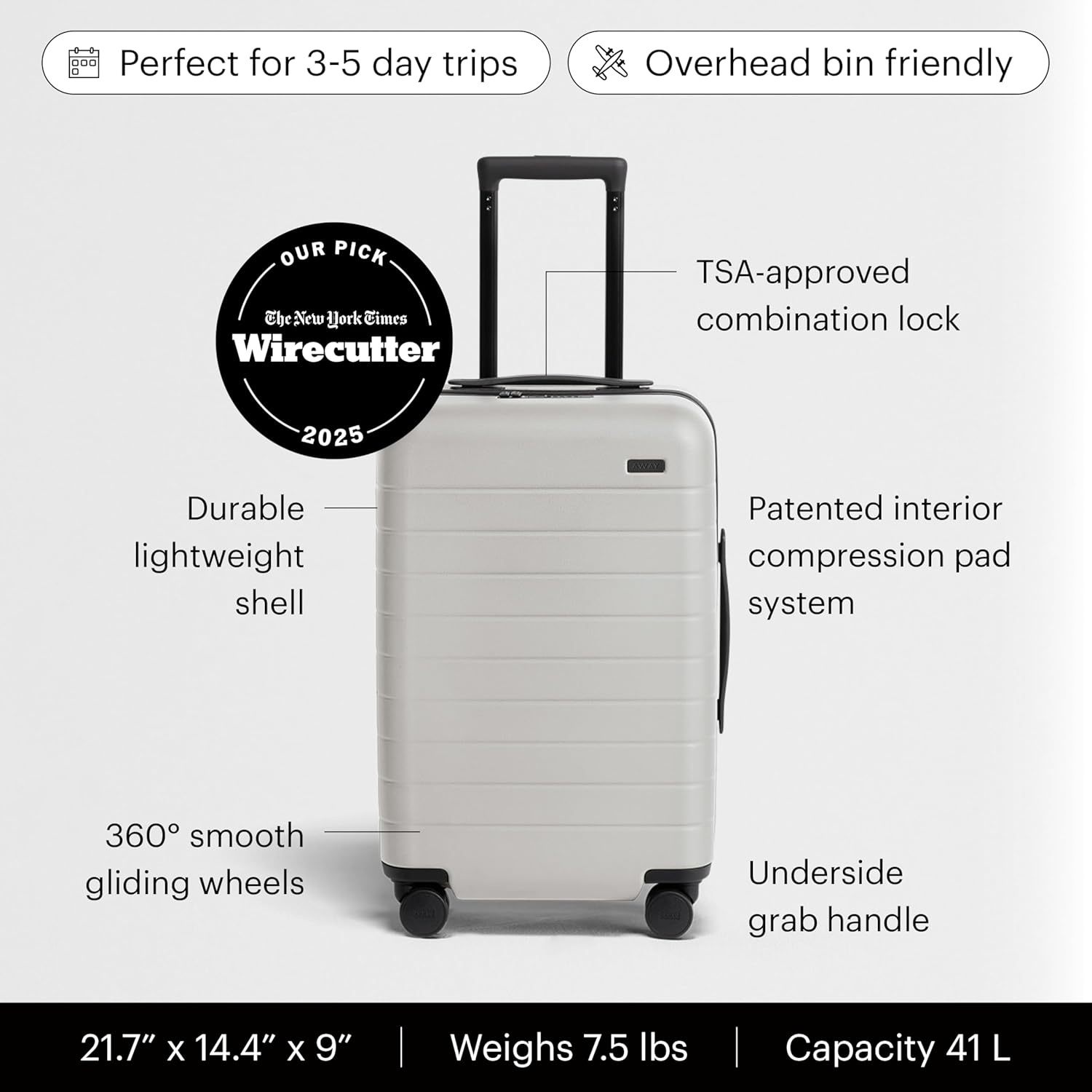 image:imageAway Amazon Exclusive Bigger CarryOn Luggage 23Inch Lightweight Hardside Suitcase with 360 Spinner Wheels Interior Compression System TSAApproved Lock Sky BlueCloud Gray