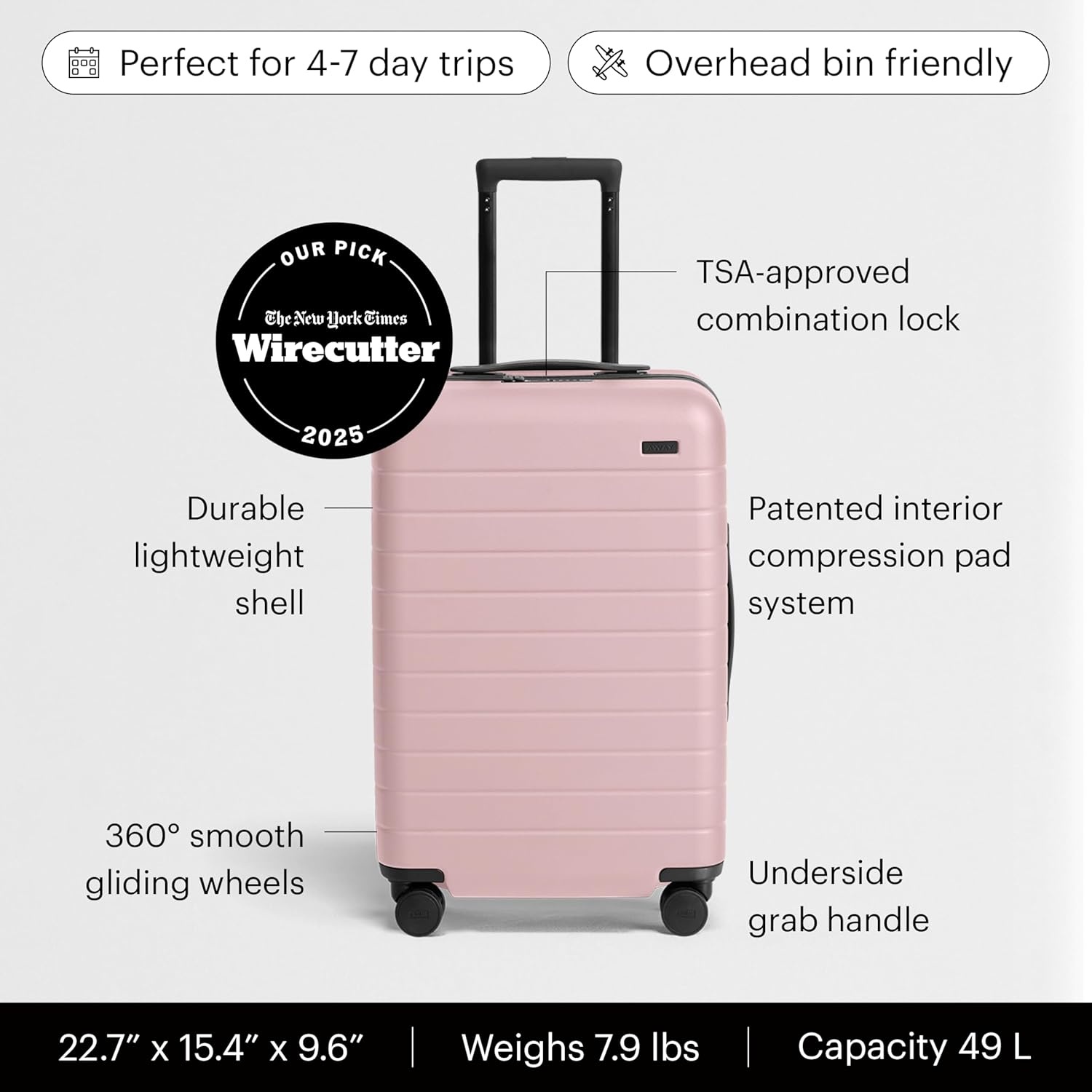 image:imageAway Amazon Exclusive Bigger CarryOn Luggage 23Inch Lightweight Hardside Suitcase with 360 Spinner Wheels Interior Compression System TSAApproved Lock Sky BlueBlush Pink