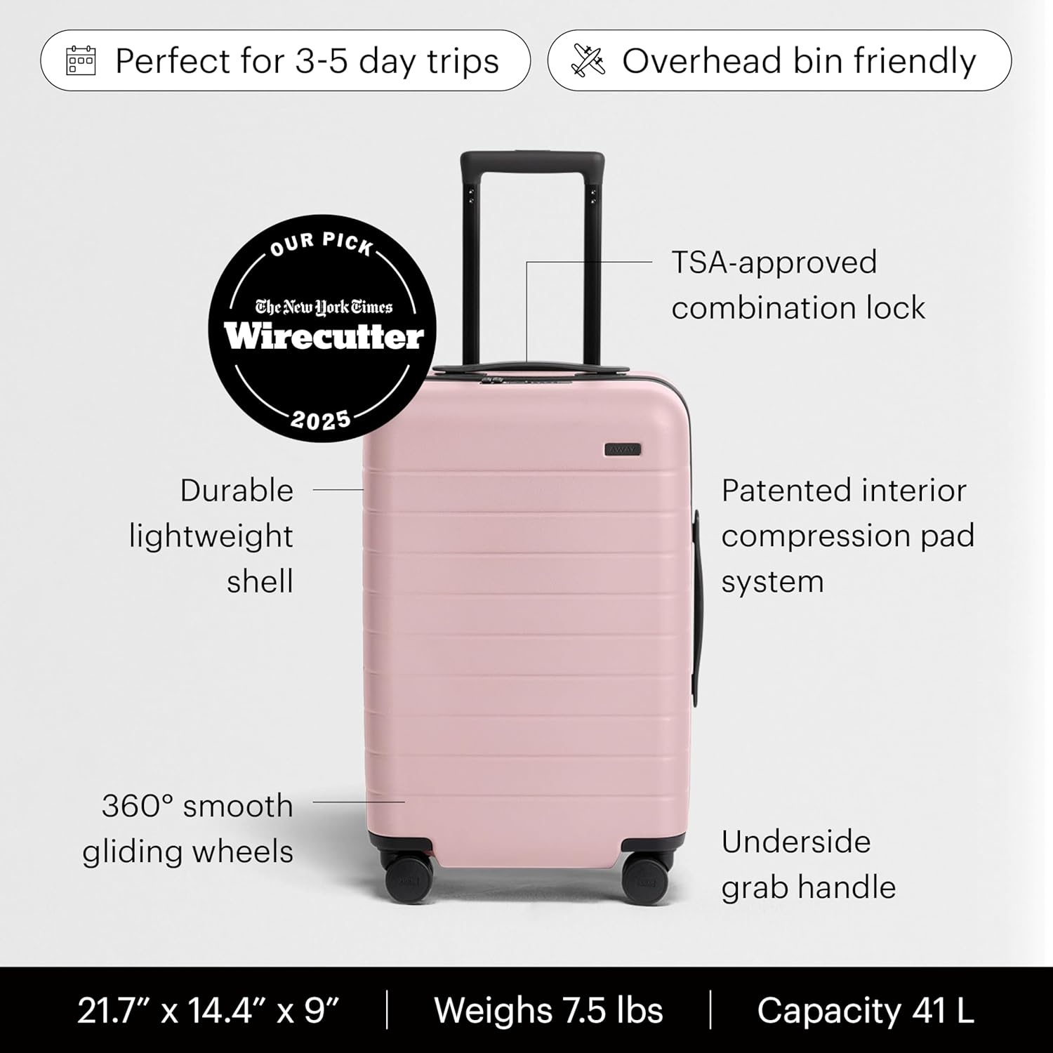 image:imageAway Amazon Exclusive Bigger CarryOn Luggage 23Inch Lightweight Hardside Suitcase with 360 Spinner Wheels Interior Compression System TSAApproved Lock Sky BlueBlush Pink