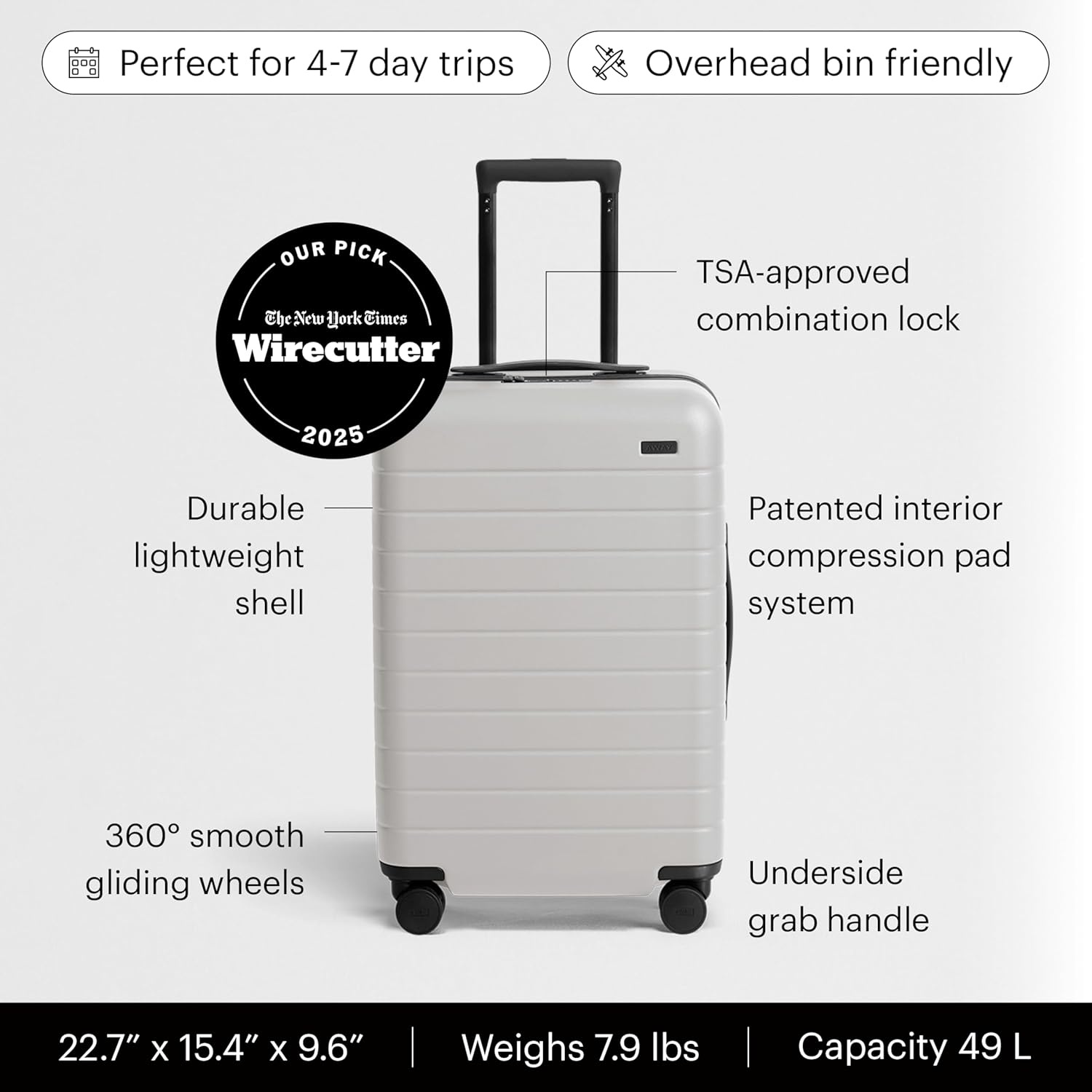 image:imageAway Amazon Exclusive Bigger CarryOn Luggage 23Inch Lightweight Hardside Suitcase with 360 Spinner Wheels Interior Compression System TSAApproved Lock Sky BlueCloud Gray