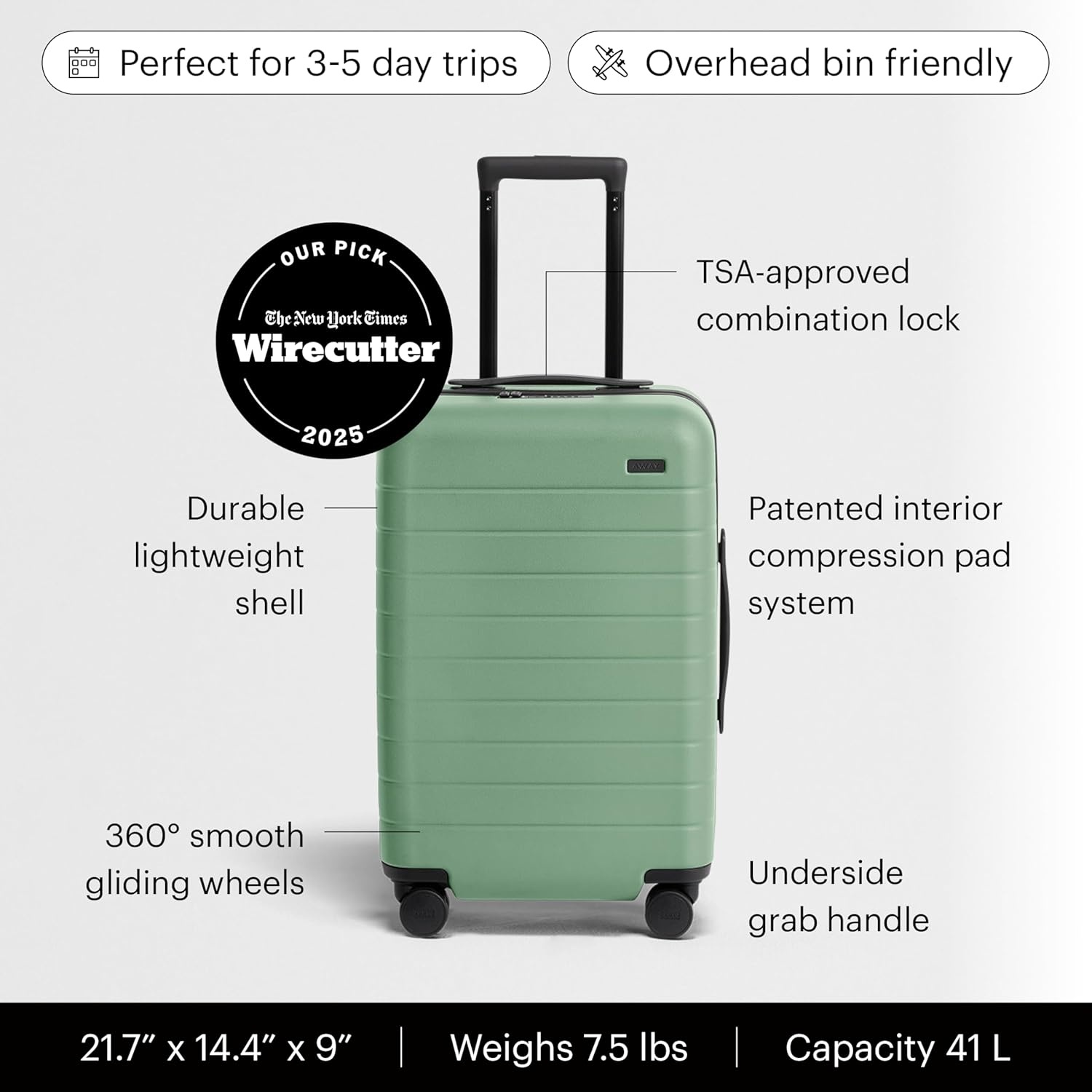image:imageAway Amazon Exclusive Bigger CarryOn Luggage 23Inch Lightweight Hardside Suitcase with 360 Spinner Wheels Interior Compression System TSAApproved Lock Sky BlueSea Green