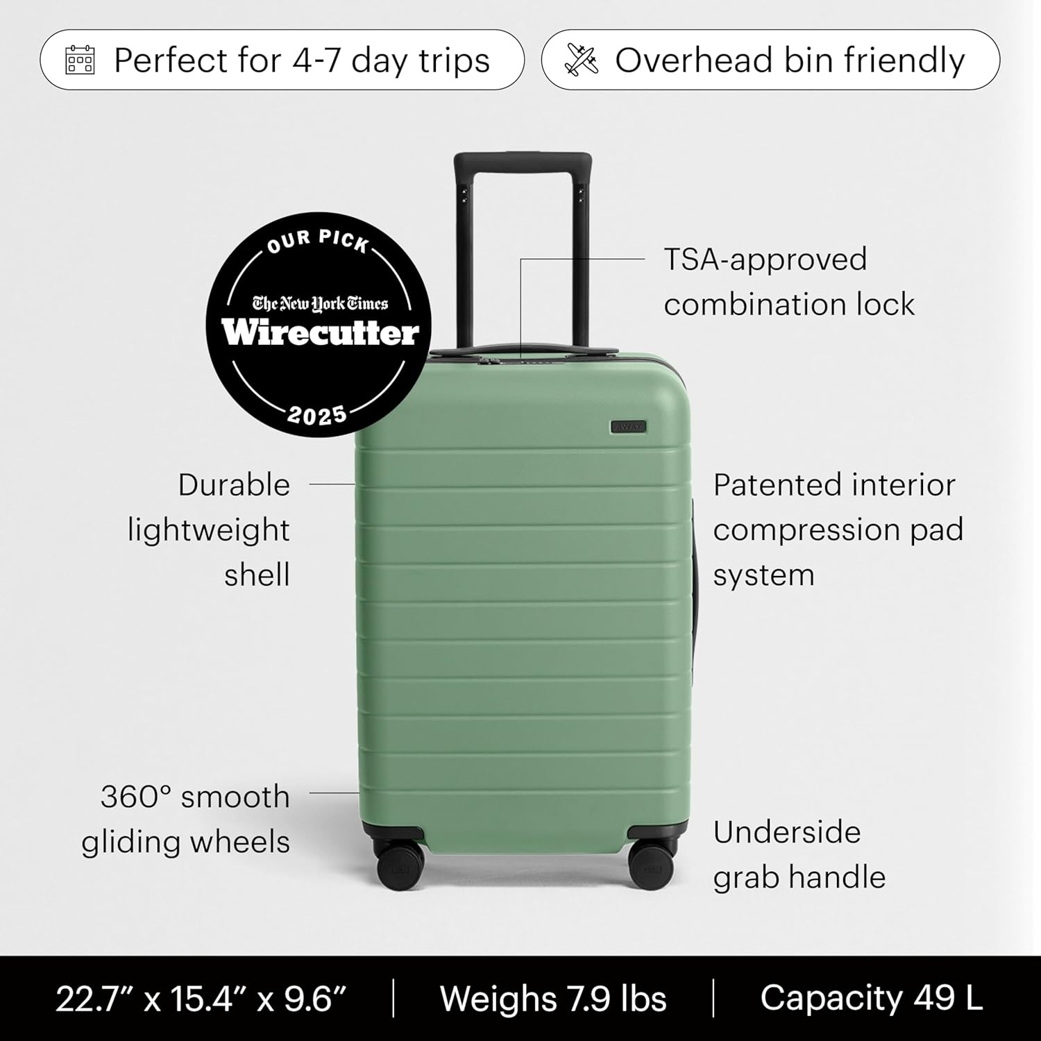 image:imageAway Amazon Exclusive Bigger CarryOn Luggage 23Inch Lightweight Hardside Suitcase with 360 Spinner Wheels Interior Compression System TSAApproved Lock Sky BlueSea Green