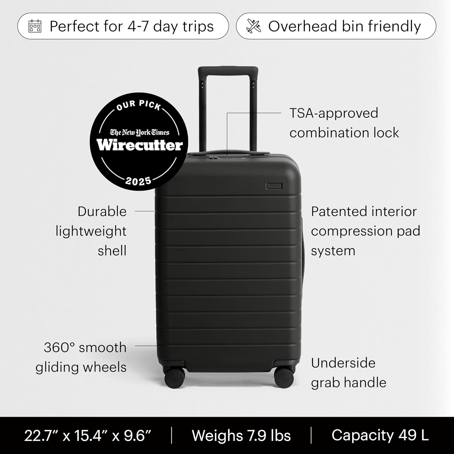 image:imageAway Amazon Exclusive Bigger CarryOn Luggage 23Inch Lightweight Hardside Suitcase with 360 Spinner Wheels Interior Compression System TSAApproved Lock Sky BlueJet Black