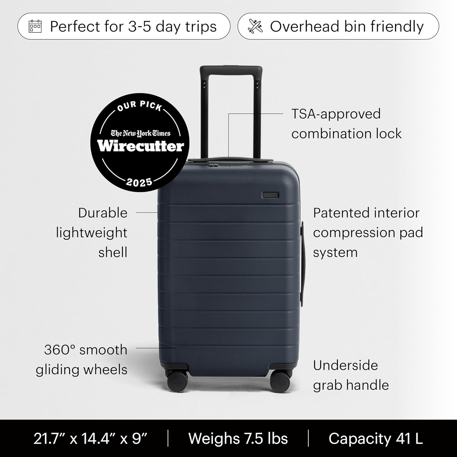 image:imageAway Amazon Exclusive Bigger CarryOn Luggage 23Inch Lightweight Hardside Suitcase with 360 Spinner Wheels Interior Compression System TSAApproved Lock Sky BlueNavy Blue