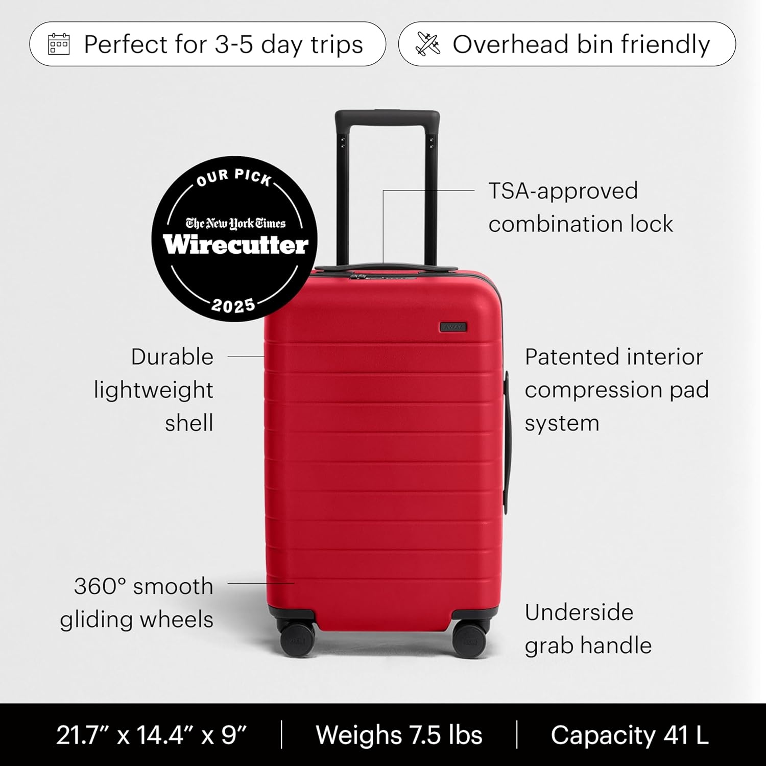 image:imageAway Amazon Exclusive Bigger CarryOn Luggage 23Inch Lightweight Hardside Suitcase with 360 Spinner Wheels Interior Compression System TSAApproved Lock Sky BlueCherry Red