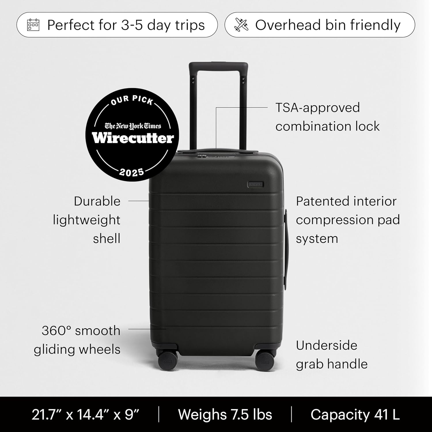 image:imageAway Amazon Exclusive Bigger CarryOn Luggage 23Inch Lightweight Hardside Suitcase with 360 Spinner Wheels Interior Compression System TSAApproved Lock Sky BlueJet Black