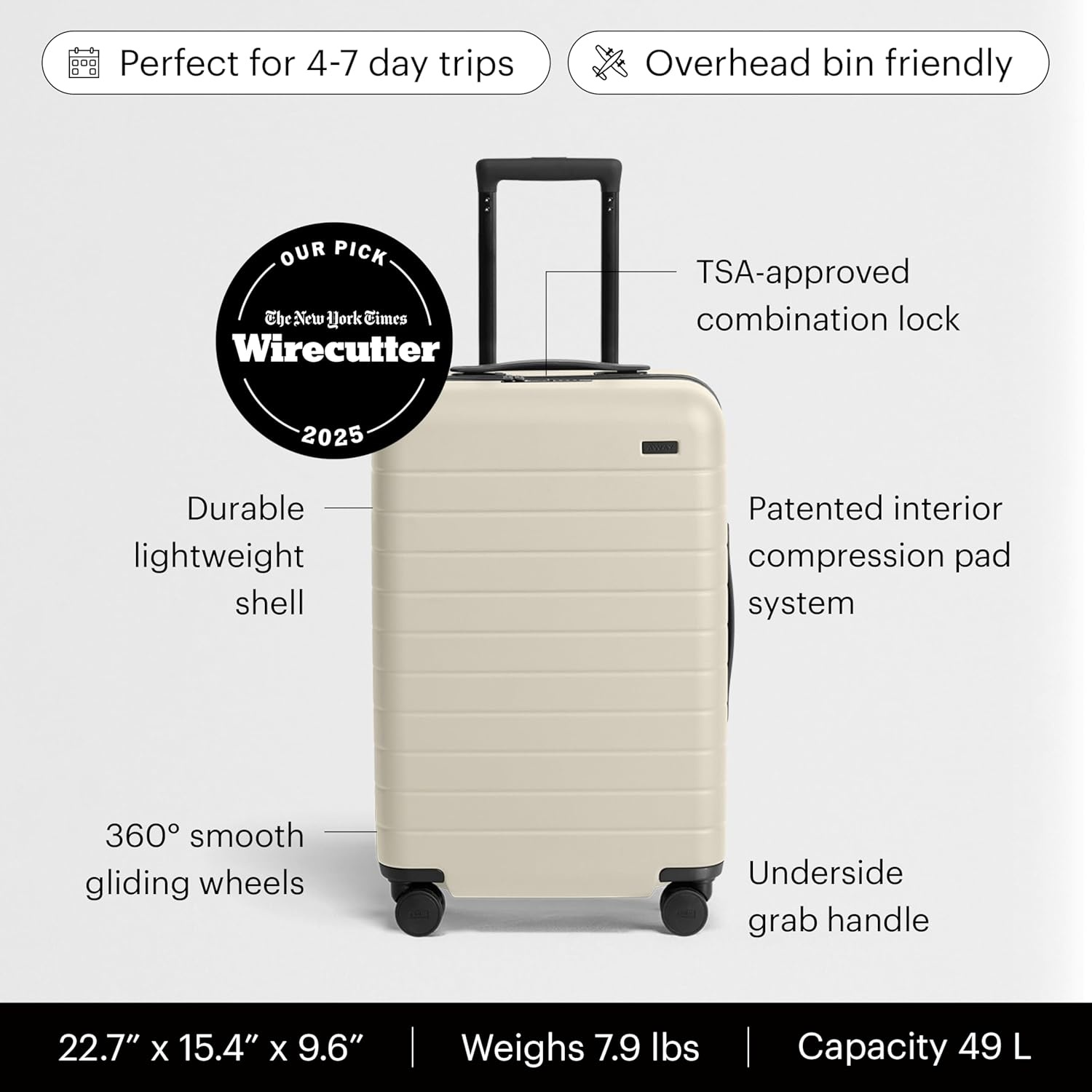 image:imageAway Amazon Exclusive Bigger CarryOn Luggage 23Inch Lightweight Hardside Suitcase with 360 Spinner Wheels Interior Compression System TSAApproved Lock Sky BlueSalt White Matte