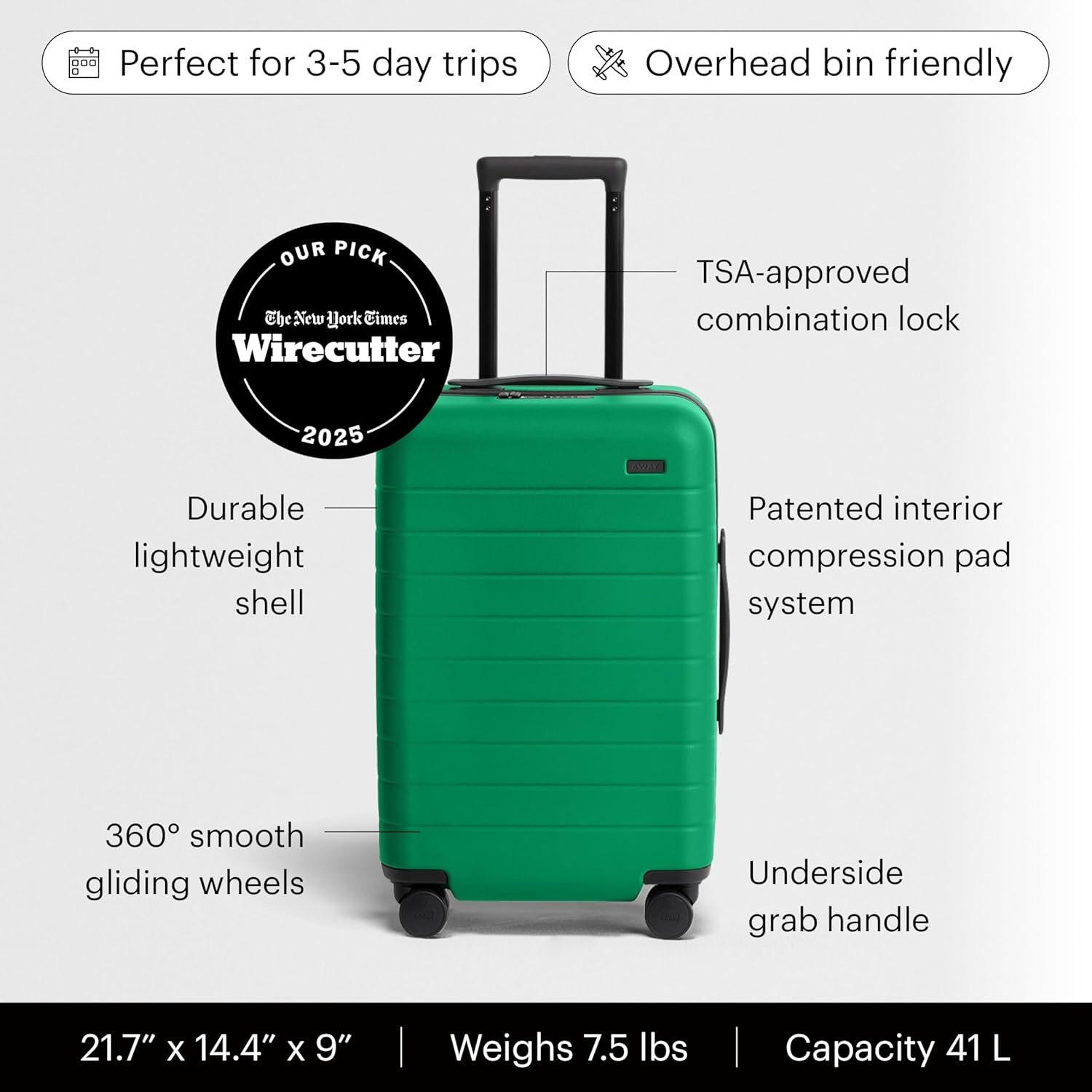 image:imageAway Amazon Exclusive Bigger CarryOn Luggage 23Inch Lightweight Hardside Suitcase with 360 Spinner Wheels Interior Compression System TSAApproved Lock Sky BluePalm Green
