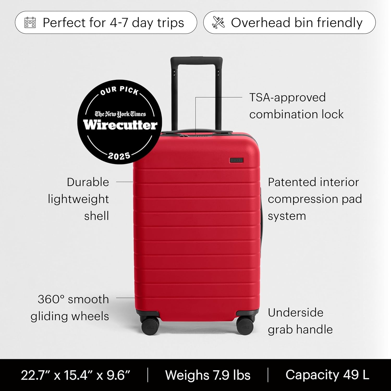 image:imageAway Amazon Exclusive Bigger CarryOn Luggage 23Inch Lightweight Hardside Suitcase with 360 Spinner Wheels Interior Compression System TSAApproved Lock Sky BlueCherry Red