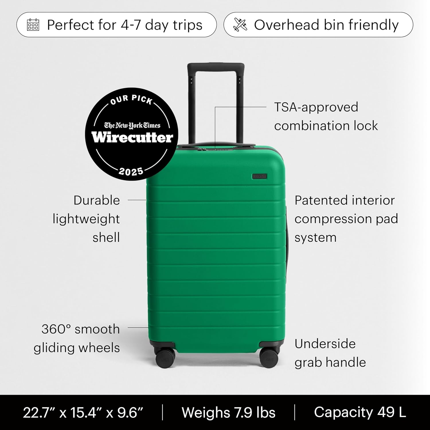 image:imageAway Amazon Exclusive Bigger CarryOn Luggage 23Inch Lightweight Hardside Suitcase with 360 Spinner Wheels Interior Compression System TSAApproved Lock Sky BluePalm Green
